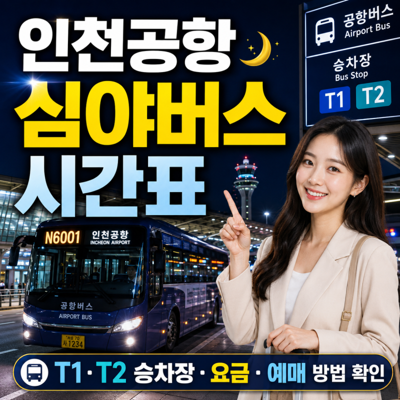 인천공항 심야버스 시간표｜T1·T2 승차장·요금·예매 방법 확인