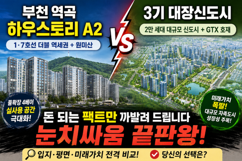 부천 역곡 하우스토리 A2 vs 3기 대장신도시, 돈 되는 팩트만 까발려 드립니다 (눈치싸움 끝판....