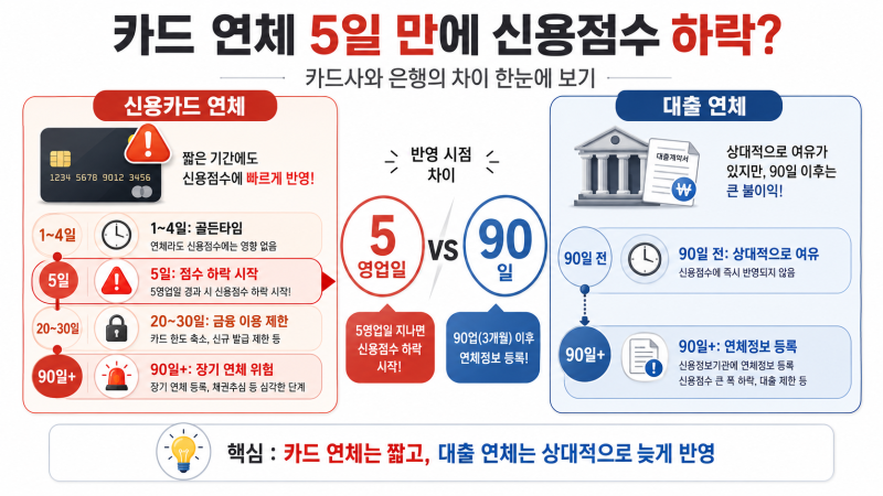 카드 연체 5일 만에 신용점수가 하락한다? – 카드사와 은행의 차이
