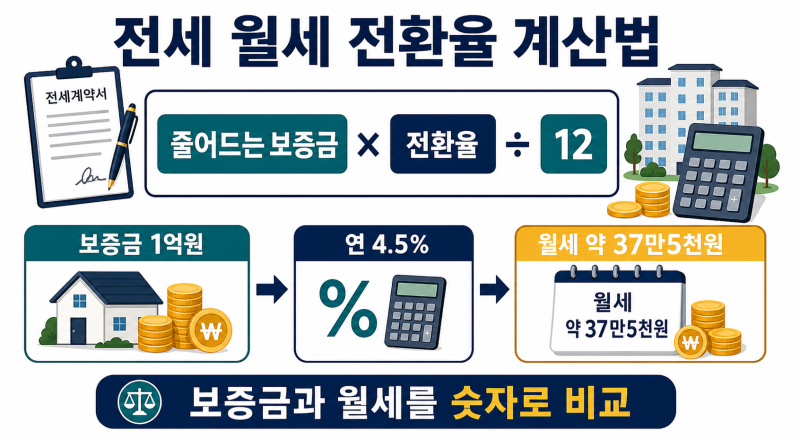 전세 월세 전환율 계산법, 보증금 낮추면 월세 얼마일까