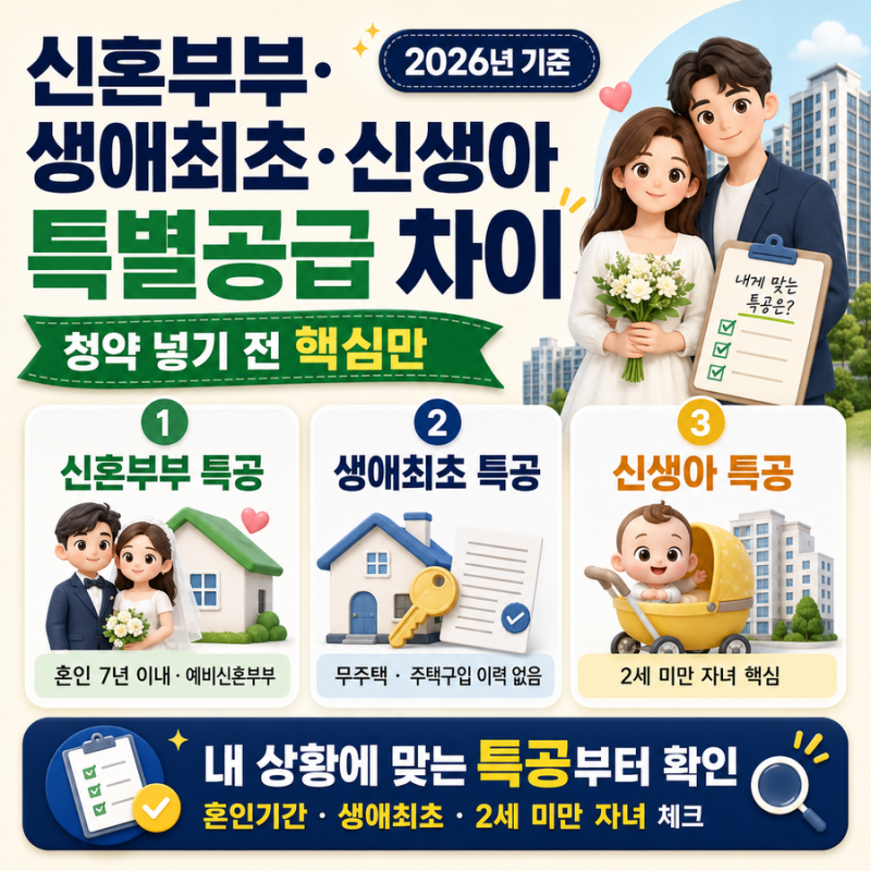 신혼부부·생애최초·신생아 특별공급 차이｜청약 넣기 전 핵심만 2026년 기준