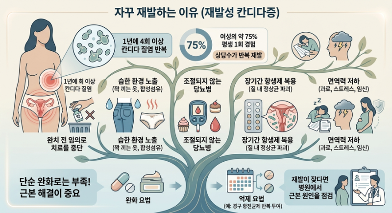 칸디다 질염 증상부터 남자 증상, 재발 원인까지(트리코모나스와 헷갈리지 않는 법)