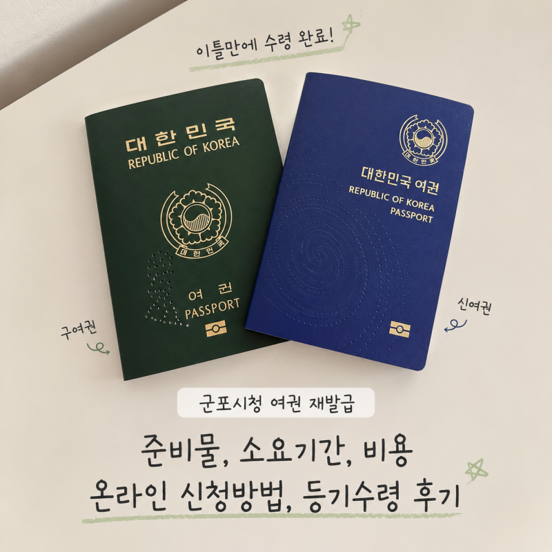 이틀만에 여권 갱신 후기 군포시청 여권 재발급 준비물 소요기간 비용 온라인 신청방법 등기....