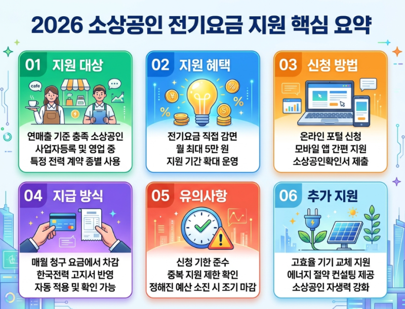 2026 소상공인 전기요금 특별지원 신청방법 총정리(연 매출 1억400만 원 이하 최대 20만 원 환급....
