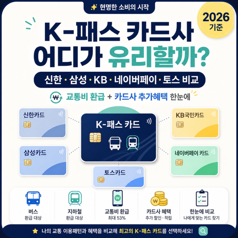 K-패스 카드사 어디가 유리할까｜신한·삼성·KB·네이버페이·토스 비교 2026년 기준