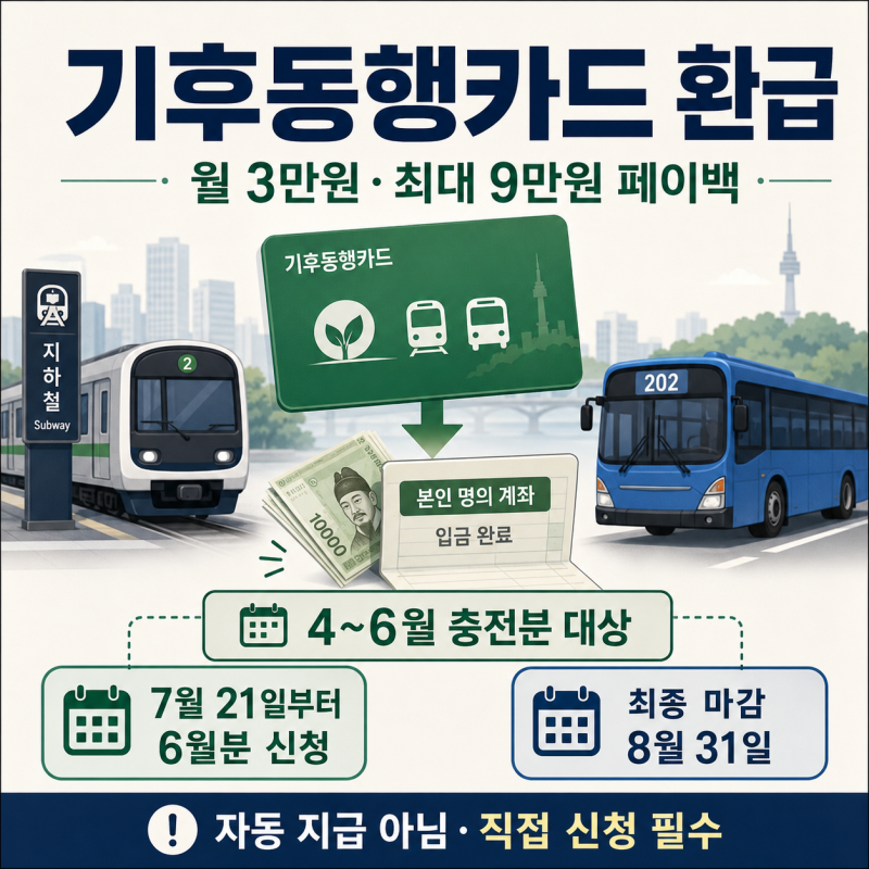 곧 소멸되는 기후동행카드 환급 신청 방법, 3만원 페이백 대상·기간·지급일 총정리