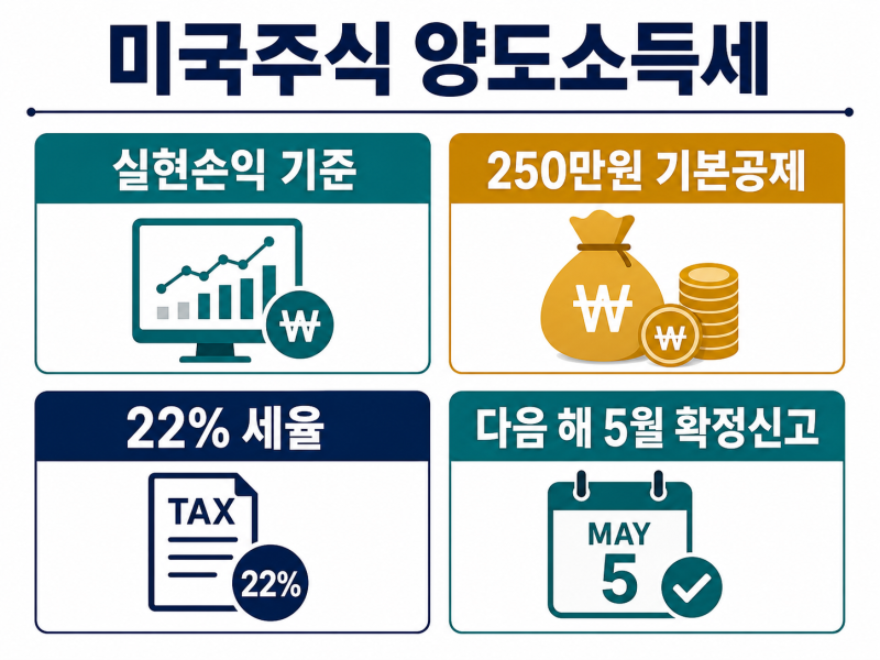 미국주식 양도소득세 신고 기준, 250만원 공제와 세율 계산