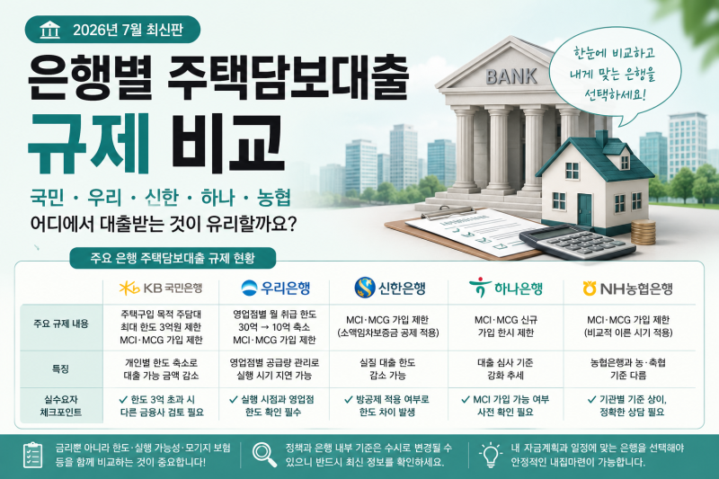 [부동산이슈] 은행별 주택담보대출 규제 비교 - 국민·우리·신한·하나·농협… 지금 어느 은....