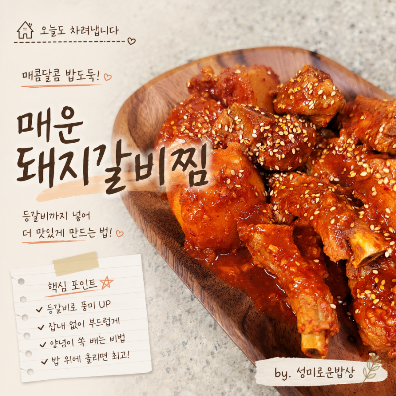 매운 돼지갈비찜 레시피, 등갈비까지 넣어 더 맛있게 만드는 법