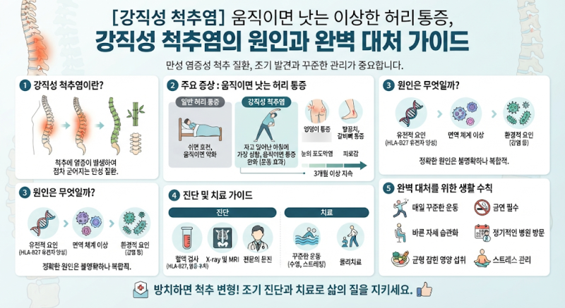 [강직성 척추염] 움직이면 낫는 이상한 허리 통증, 강직성 척추염의 원인과 완벽 대처 가이드