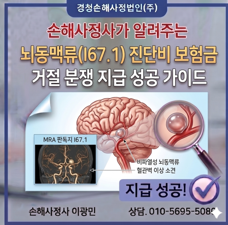 뇌동맥류 진단비 보험금, I67.1 코드로 삭감 없이 전액 지급받는 방법 (MRA 판독지 분석)