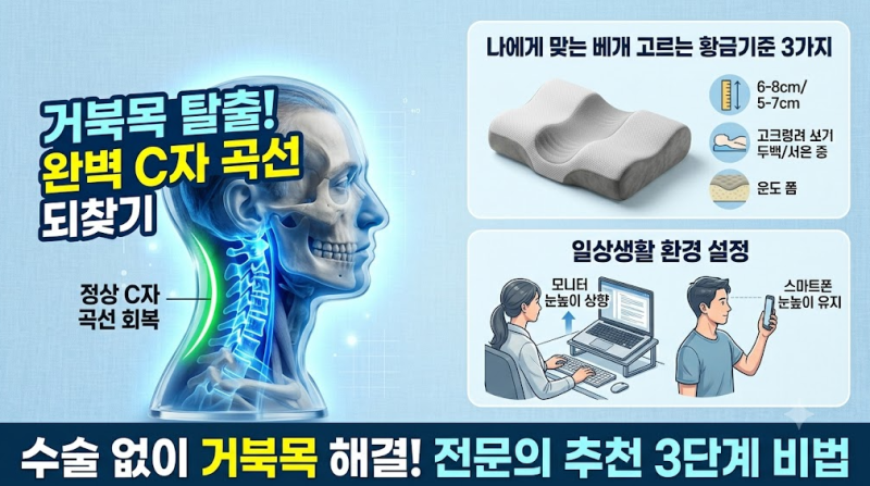 일자목 탈출기! 효과적인 거북목 교정 스트레칭 및 내 체형에 맞는 기능성 베개 선택 가이드