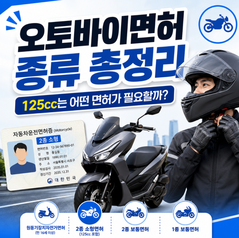 오토바이면허 종류 총정리 125cc면허와 원동기면허 2종소형 차이