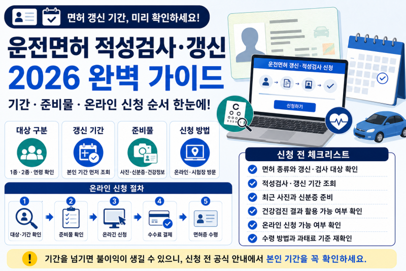 운전면허 적성검사·갱신 온라인 신청 방법 2026｜기간·준비물·과태료 확인
