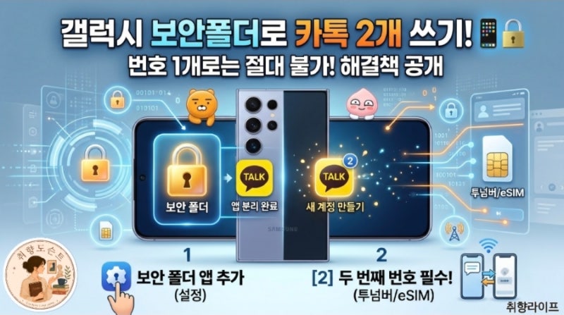 [갤럭시 꿀팁] 스마트폰 하나로 카카오톡 2개 쓰기! 보안 폴더 완벽 활용법 (번호 1개로는 안 ....