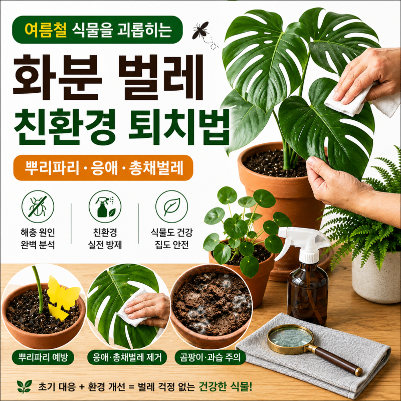 화분 벌레(뿌리파리·응애) 친환경 퇴치법｜여름 식물 관리 총정리