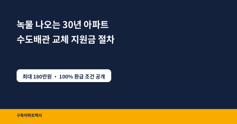 녹물 나오는 30년 아파트 수도배관 교체, 지자체 지원금 100만 원 100% 환급받는 절차