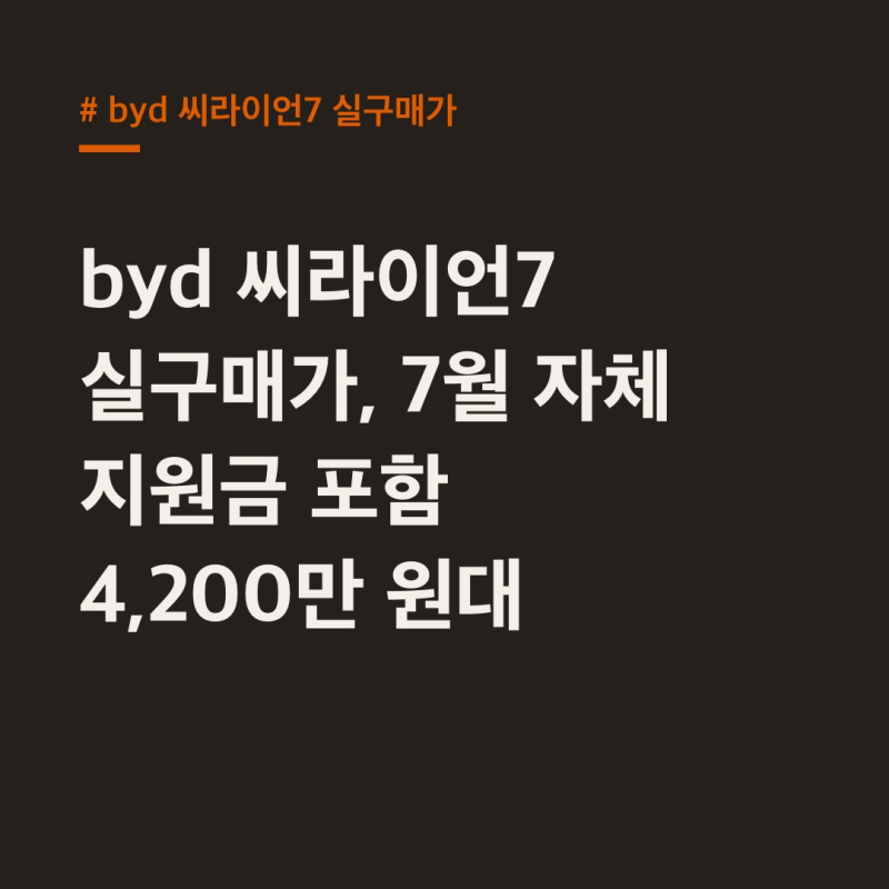 byd 씨라이언7 실구매가, 7월 자체 지원금 포함 4,200만 원대