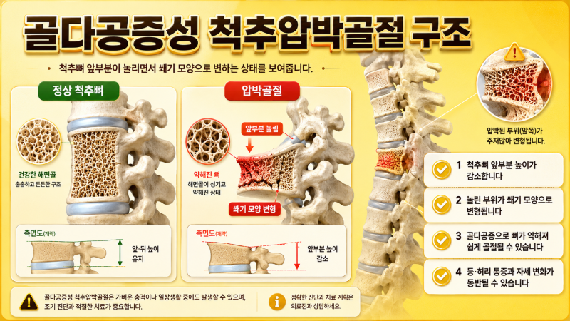 키가 줄고 등이 굽었다면 위험 신호! 척추압박골절 증상 총정리