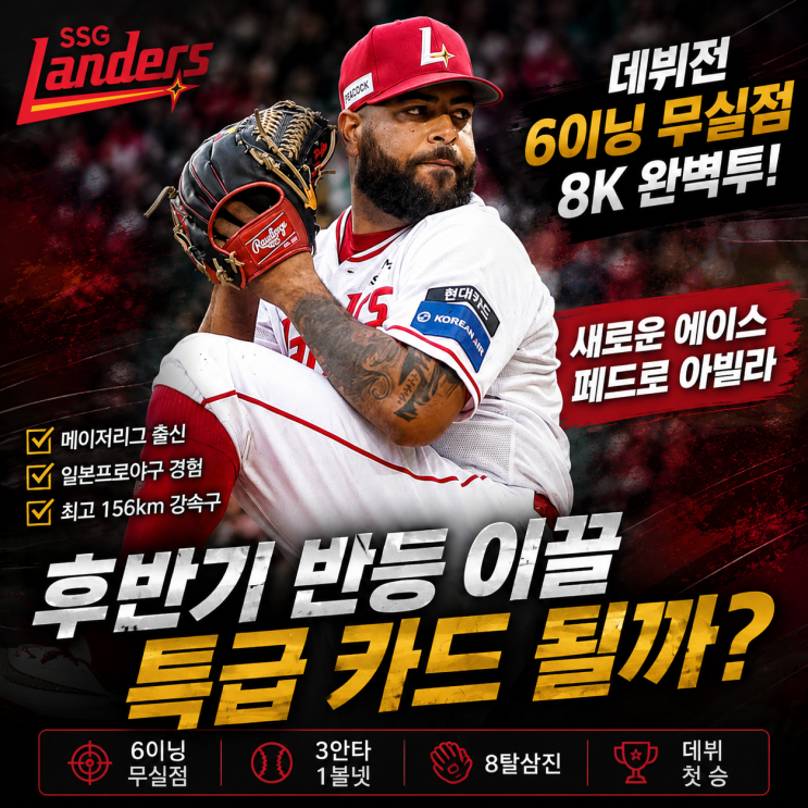 <b>SSG</b> 새 외인 페드로 <b>아빌라</b>, 데뷔전 6이닝 무실점…후반기 반등 이끌 ....