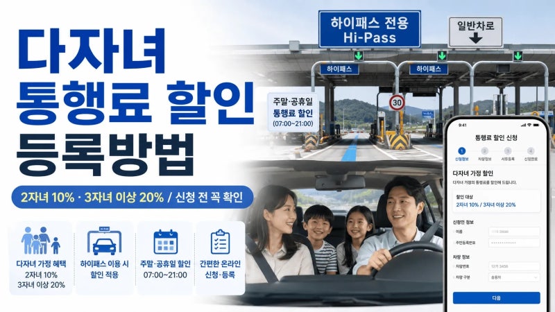 다자녀 고속도로 통행료 할인 사전 등록방법 총정리