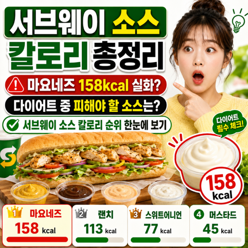 서브웨이 소스 칼로리 총정리, 마요네즈 158kcal 실화?다이어트 중 피해야 할 소스는? 서브웨이....