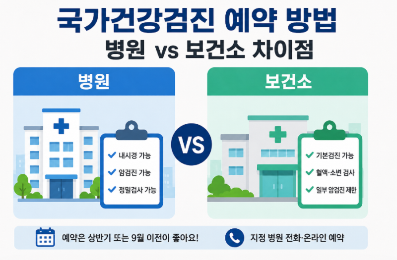 국가건강검진 예약 방법, 병원과 보건소 차이점 2026년 기준