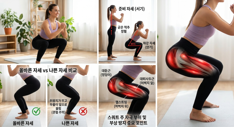[운동/홈트] 맨몸 스쿼트 올바른 자세와 효과, 무릎 통증 없는 하체 운동 꿀팁