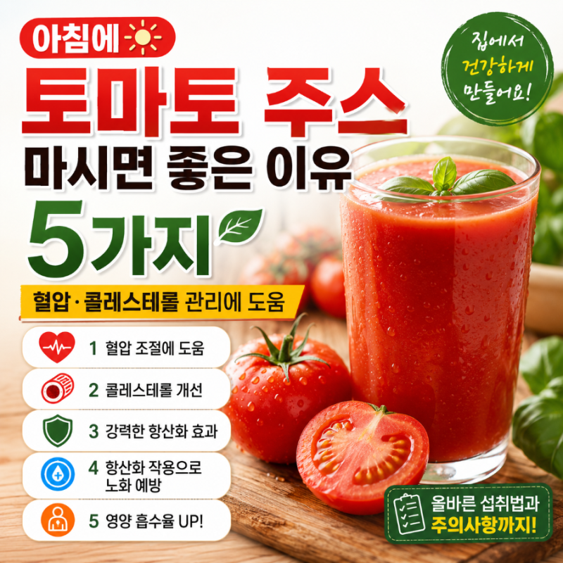 아침에 토마토 주스 마시면 좋은 이유 5가지…혈압·콜레스테롤 관리에 도움