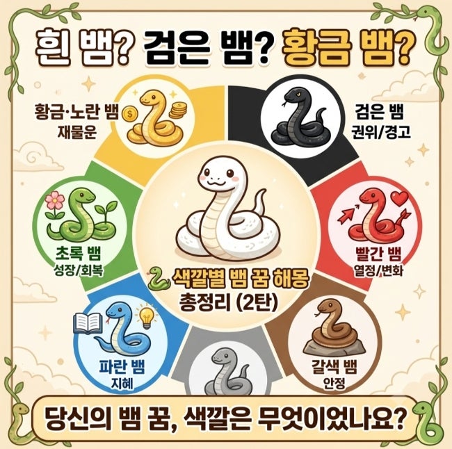 흰 뱀 꿈, 검은 뱀 꿈, 황금 뱀 꿈까지! 색깔별 뱀 꿈 해몽