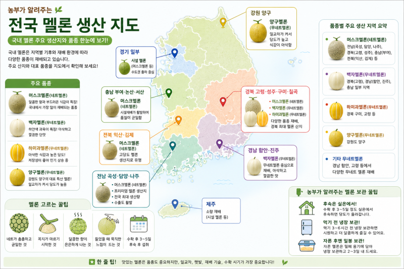 전국 멜론 생산지도 총정리! 농부가 알려주는 국내 멜론 품종별 특징과 산지