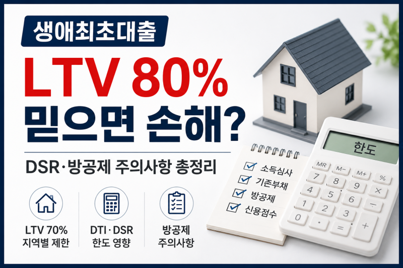 생애최초대출 LTV 80% 믿으면 손해? DSR·방공제 주의사항 총정리