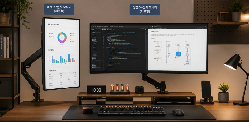 사무실 데스크테리어 추천 | 루나랩 모니터암 + LG 34인치 듀얼모니터 구성