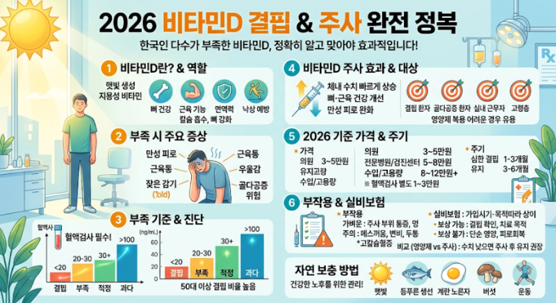 비타민D 주사, 정말 피로회복에 효과 있을까? 가격·부작용·실비보험까지 2026년 최신 총정리