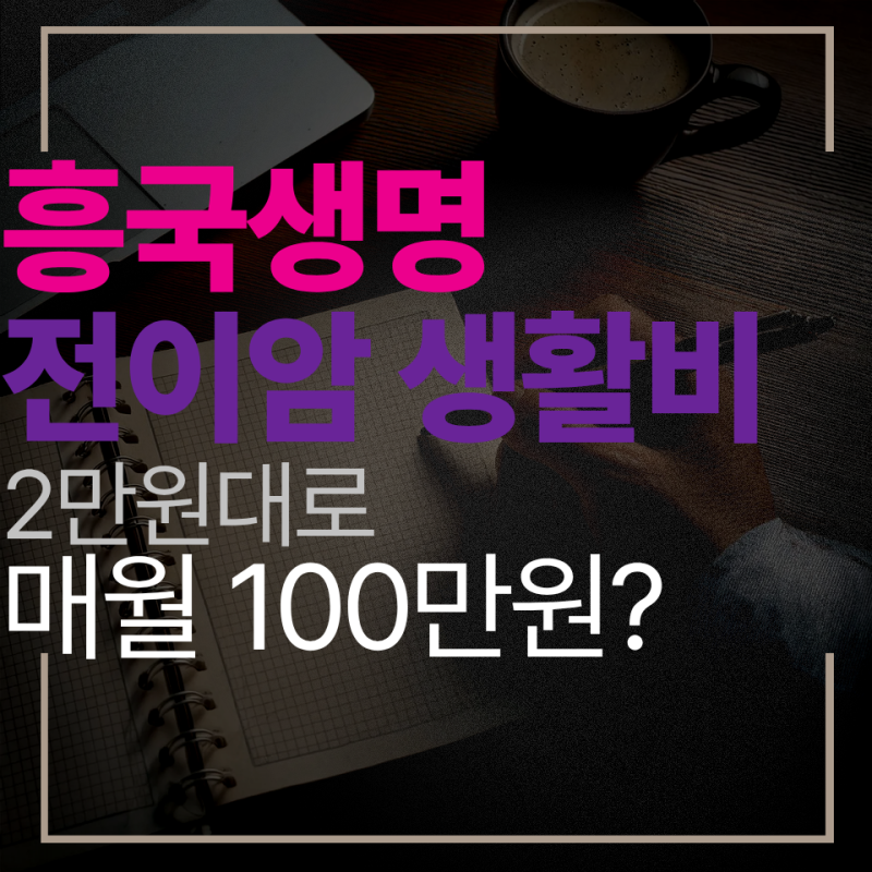 흥국생명 전이암 생활비 2만원대 매월 100만원 보장내용 및 장단점