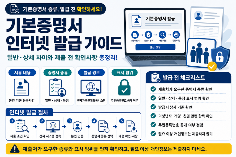 기본증명서 인터넷 발급 방법｜일반·상세 차이와 제출 전 확인할 점