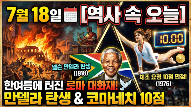 [역사 속 오늘] 7월 18일, 로마 대화재부터 넬슨 만델라의 날까지!