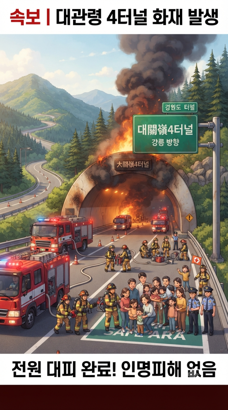 강원도 영동고속도로 <b>대관령</b> 4<b>터널 화재</b> 발생, 전원 대피 완료