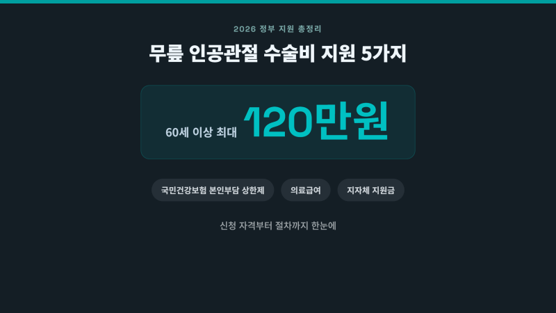2026 무릎 인공관절 수술비 지원 5가지 총정리 (60세 이상 120만원 지원)