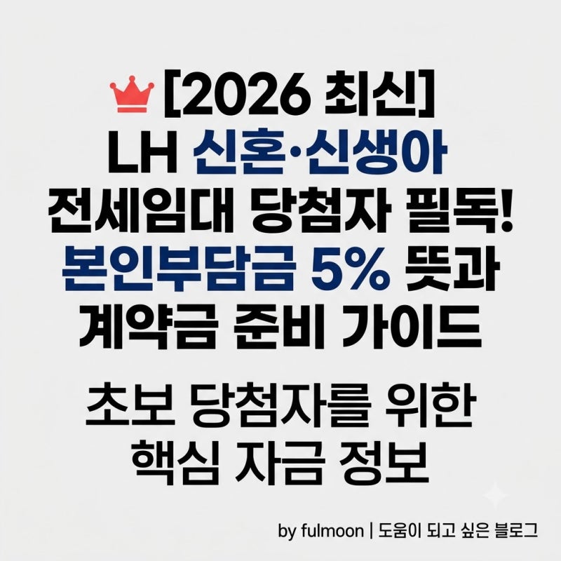 [2026 최신] LH 신혼·신생아 전세임대 당첨자 필독! 본인부담금 5% 뜻과 계약금 준비 가이드