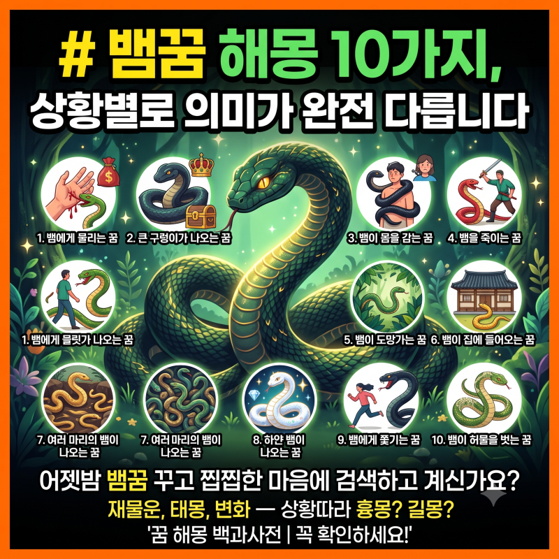 "뱀꿈 해몽 10가지, 상황별로 의미가 완전 다릅니다"