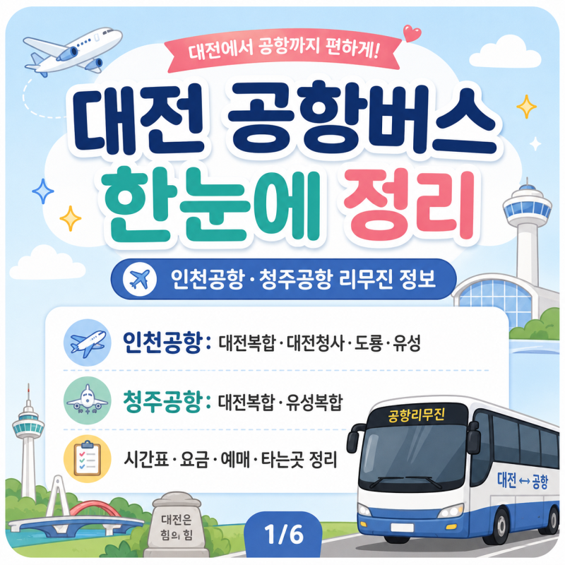 대전 공항버스, 인천공항·청주공항 리무진 시간표 요금 예매 타는곳 한 번에 정리