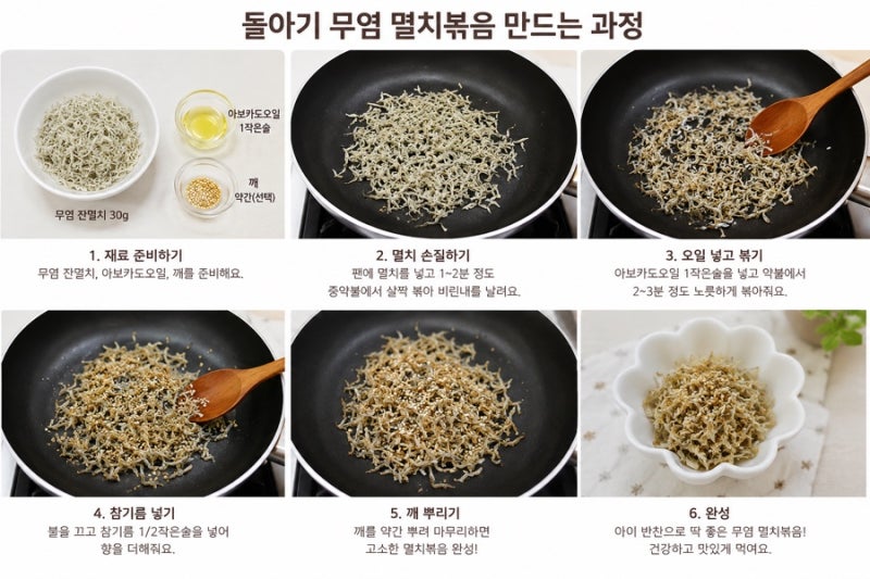 돌아기 무염 멸치볶음 레시피｜12개월 아기 반찬, 칼슘 듬뿍 유아식
