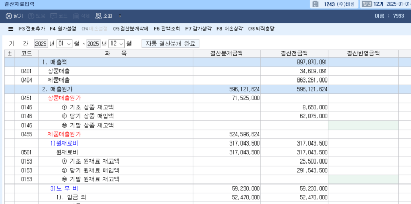 결산자료입력에 적는게 뭘 의미하는지?