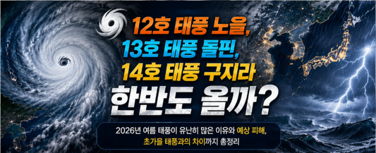 ️ 12호 <b>태풍 노을</b>, 13호 태풍 돌핀, 14호 태풍 구지라 한반도... 