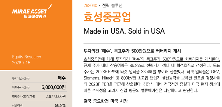 472만원 찍고 -42% 조정 중인 효성중공업, 증권사는 목표가 500만원 제시