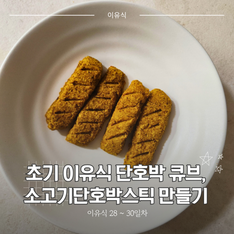 초기 이유식 단호박 큐브, 소고기단호박스틱 만들기 6개월 아기 자기주도 간식 성공 D+197