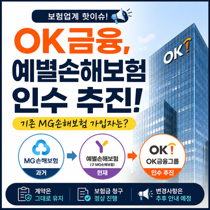 현 예별손해보험(구MG손해보험) 인수 확정? OK금융 인수 추진 핵심 총정리