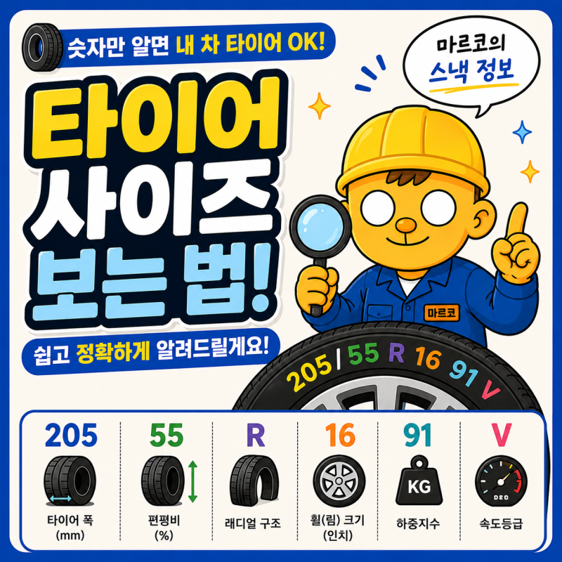 타이어 숫자만 알면 내 차 타이어 규격 끝! (205/55R16 91V 보는 법)