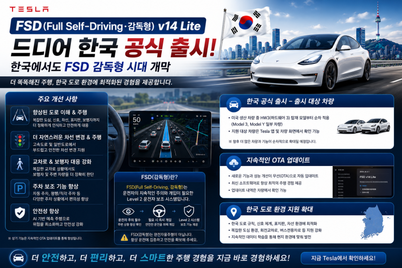 테슬라 FSD 한국 공식 출시! 더 똑똑해진 기능과 모델별 가격·보조금 총정리